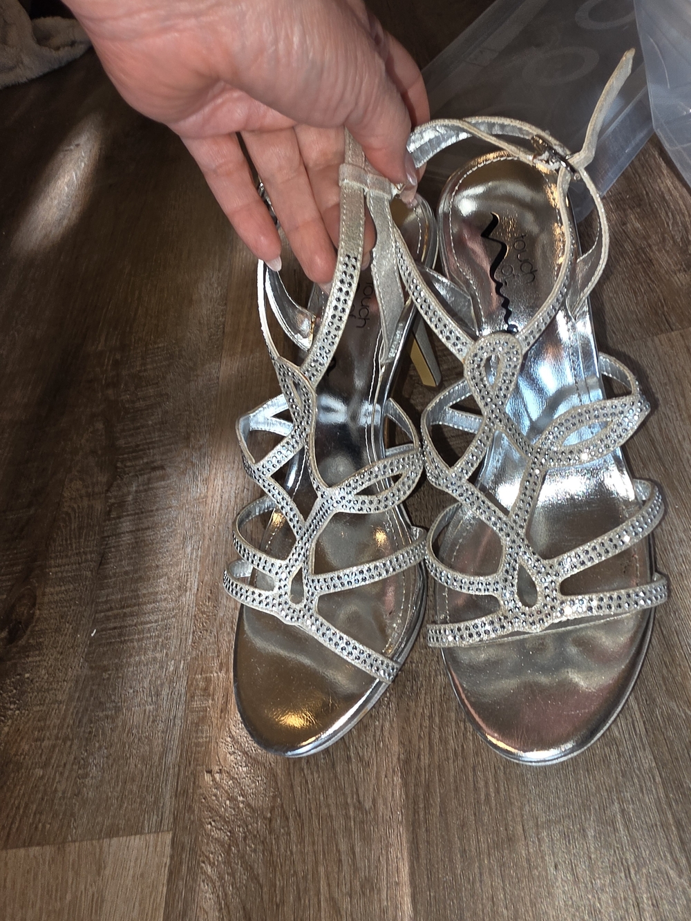 Nina Shoes Silver Rhinestone Strappy Heels